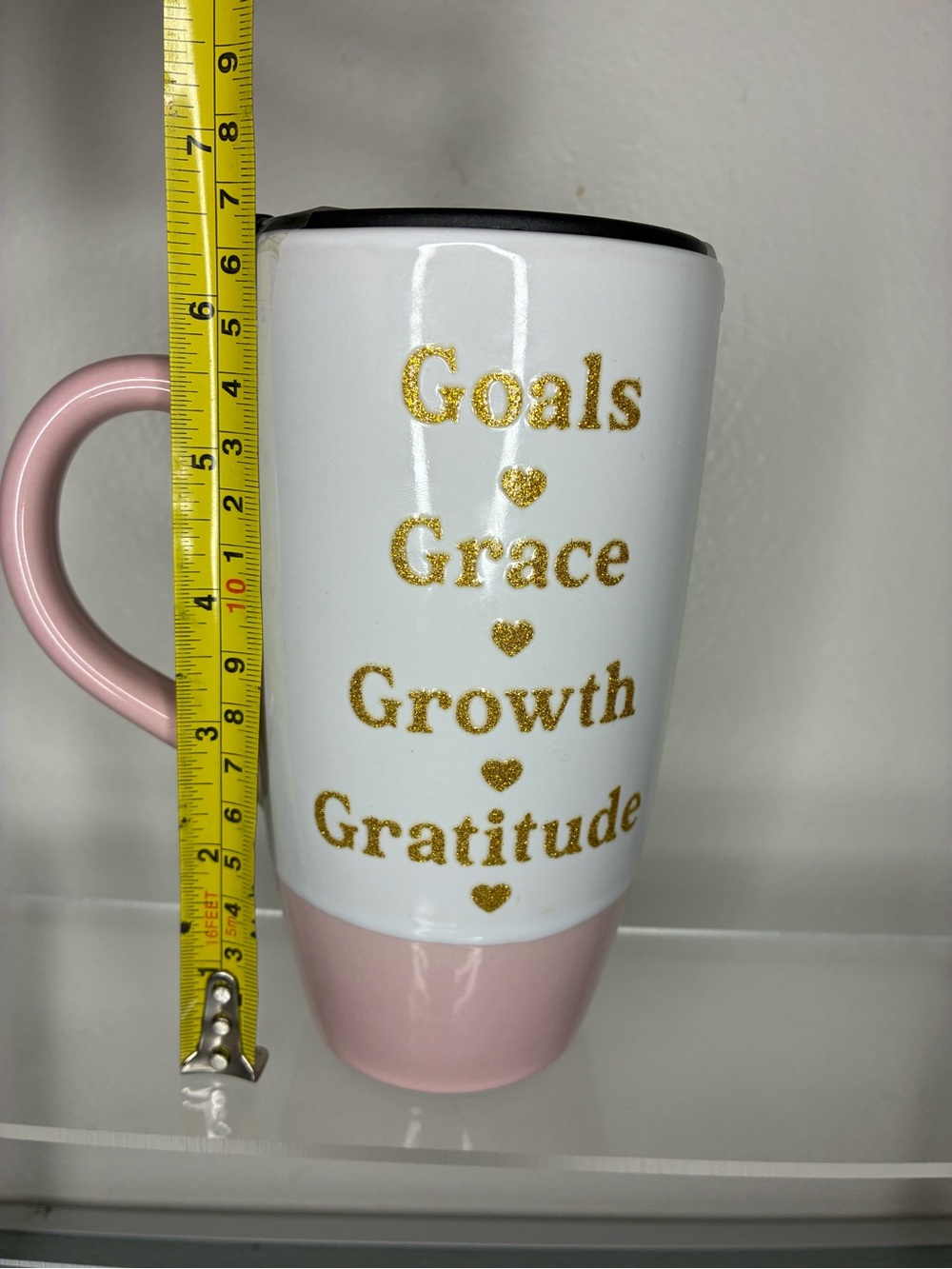 Inspirational Goals Grace Growth Gratitude Ceramic Travel Mug - Pink & White